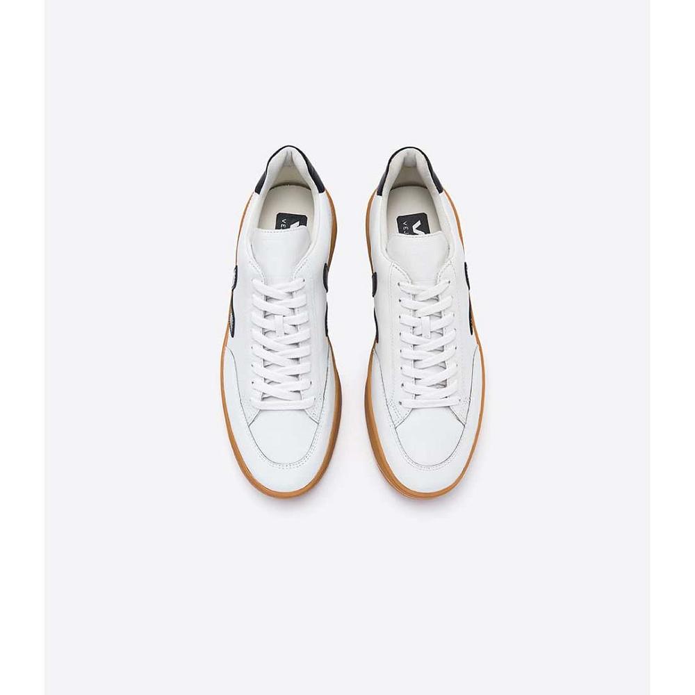 Veja V-12 LEATHER Sneakers Dames White/Black/Beige | BE 670LIS